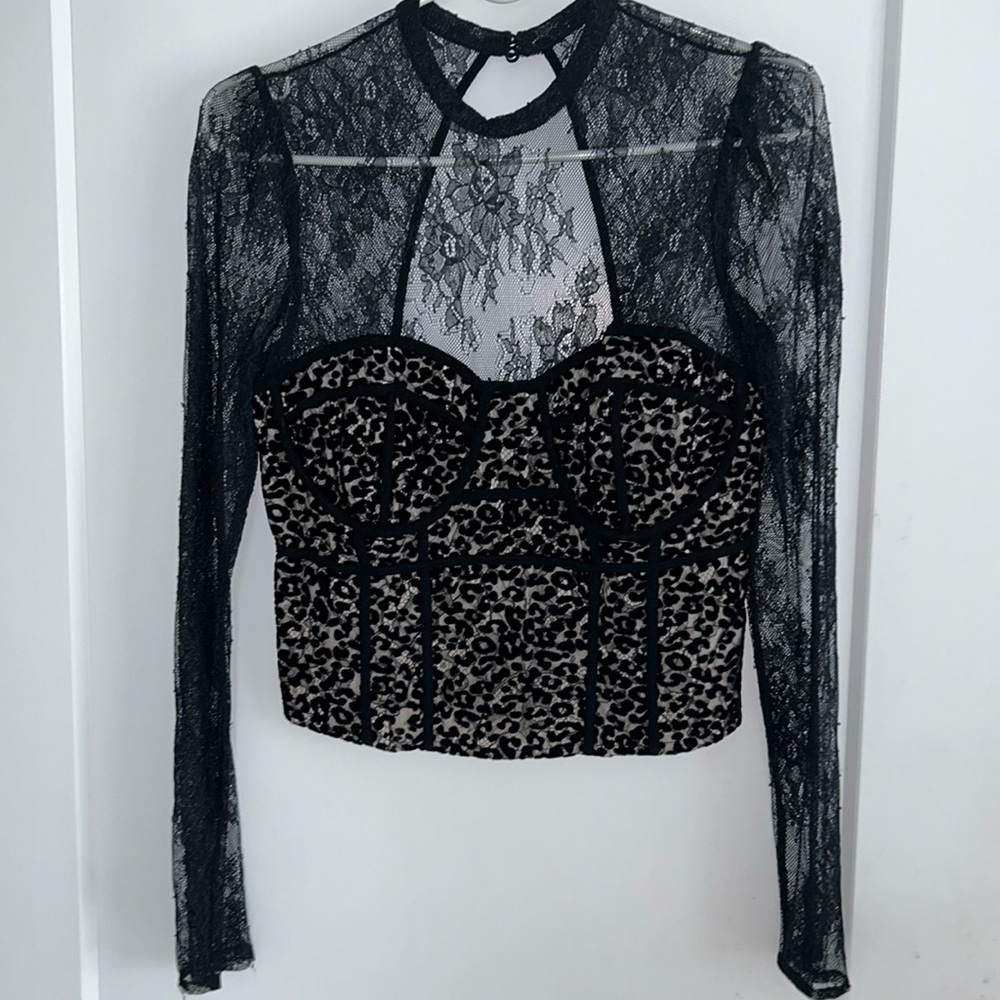 Free People Josie Black Lace Cheetah Top